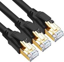 Yauhody Cat 8 LAN kabelis, 2 m, 3 vnt., itin greitas, 40Gbps, 2000 MHz F/FTP Ethernet kabelis, RJ45 jungiamasis kabelis žaidimams, maršrutizatoriui, modemui, kompiuteriui, greitesnis nei Cat 7 (juodas, 2 m, 3 vnt.)