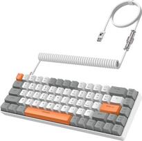 YINDIAO T8 60% žaidimų klaviatūra, 68 klavišai, kompaktiška, laidinė, mechaninė mini klaviatūra su 18 Chroma RGB apšvietimu, raudonu jungikliu, USB-C spiraliniu klaviatūros kabeliu, skirta kompiuteriui, PS4, šviesiai pilka