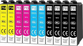 Yowell 10x T0715 daugiapakopės spausdintuvo kasetės, suderinamos su Epson T0711 T0712 T0713 T0714, skirtos Stylus BX300F SX610FW SX600FW SX510W SX400 SX410 SX415 SX100 SX200 SX210 SX215 sx218 dx4400 dx7400
