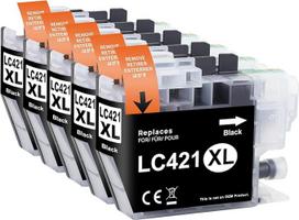 Yowell LC421XL juodos spalvos spausdintuvo kasetės, suderinamos su Brother LC421XL LC 421XL juodos spalvos kasetėmis, skirtomis Brother DCP-J1050DW DCP-J1140DW MFC-J1010DW, 5 vnt.