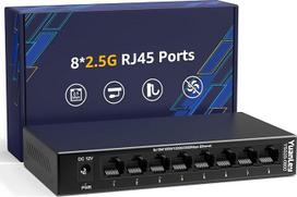 YuanLey 8 prievadų 2,5G Ethernet komutatorius, daugiagigis 2,5Gb/s tinklo komutatorius, nevaldomas, su 8 x 2,5GbE RJ45 prievadais, "Plug & Play", montuojamas ant darbastalio / sienos, metalinis LAN komutatorius be ventiliatoriaus, skirtas NAS, "WiFi 6 A