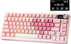 YUNZII B75 Pro Max QMK/VIA žaidimų klaviatūra, 75 % mechaninė klaviatūra su ekrano sukimo funkcija, "Hot-Swap", iš anksto suteptais kreminiais jungikliais, RGB, BT/Type-C/2.4G, skirta Win/Mac (Pink Heart, Cocoa Cream V2 Switch)