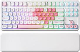 YUNZII B87 belaidė mechaninė klaviatūra, QMK/VIA programinės įrangos pritaikyta žaidimų klaviatūra, RGB tarpinė su MOA klavišų dangteliais, riešo atrama, BT5.0/2.4G/USB-C NKRO, skirta Win/Mac (White Heart, Milk v2 Linear)