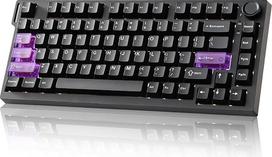 YUNZII RT75 PRO belaidė žaidimų klaviatūra, "Hall Effect" mechaninė greito paleidimo klaviatūra Bluetooth/USB-C/2.4G 8KHz mėginių ėmimo dažnis ir 128K nuskaitymas, reguliuojama sukimo rankenėlė, RGB (juoda, su raudonu jungikliu)