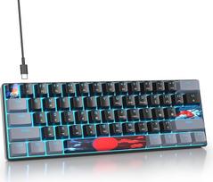 Žaidimų klaviatūra 60 procentų, laidinė RGB mechaninė klaviatūra America QWERTY, mini 61 klaviatūros klaviatūra su 61 klavišu, skirta kompiuterių žaidėjams (GS61 RGB-61, tamsus/mėlynas jungiklis)