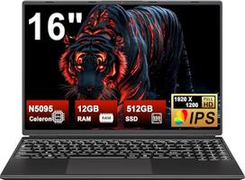 Žaidimų nešiojamasis kompiuteris 16 colių Win11 12 + 512GB SSD palaikymas 2TB (HDD-2TB) 1920 x 1200 nešiojamasis kompiuteris 4 branduolių Celeron N5095 (iki 2,9 GHz) nešiojamasis kompiuteris su numerio klaviatūra WiFi Mini HDMI vokiškas klaviatūros dangt