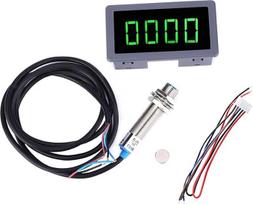Žalias 4 skaitmenų LED variklio spidometras Hall Proximity Switch Magnetinis jutiklis Tachometras + NPN Hall Proximity Switch jutiklio laikiklis (Tachometras)