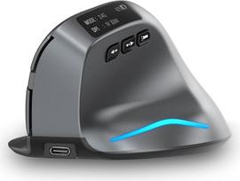 zelotes "Bluetooth" belaidė pelė su ekranu, įkraunama, BT 5.0/3.0 + 2.4G, 3200DPI, 7 mygtukai, USB optinė ergonominė vertikali pelė, belaidė, belaidė pelė nešiojamiesiems kompiuteriams, kompiuteriams, planšetiniams kompiuteriams, juoda