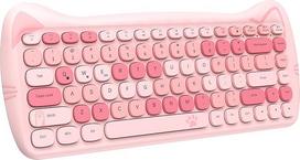 ZIYOU LANG 3060i belaidė miela kompiuterio klaviatūra, "Bluetooth" klaviatūra, "Retro" rašomoji mašinėlė, apvalus matinės tekstūros klavišų dangtelis, kompaktiška, 84 klavišai, QWERTY, skirta PC, Mac, spalvinga rožinė