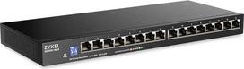 Zyxel 16 prievadų tinklo komutatorius | Nevaldomas Gigabit Ethernet komutatorius | 16x GbE prievadų | Plonas dizainas | Perjungiamas DIP | Be ventiliatoriaus | Sieninis montavimo rinkinys | GS1100-16ES