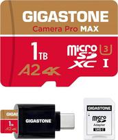 [5 metų nemokamas duomenų atkūrimas] GIGASTONE 1TB Micro SD kortelė su USB 3.2 C tipo kortelių skaitytuvu, "4K Camera Pro Max", iki 170/140MB/s, A2 V30 MicroSDXC atminties kortelė, skirta "GoPro" 4K UHD vaizdo įrašams