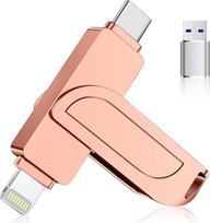 [Be programėlės] USB atmintinė 256GB "iPhone", "Apple" sertifikuota, USB C atmintinė "Handy MFi Lightning USB 3.0", 3 in 1 Fotostick Externer Speicherstick für iPhone/iPad/Android OTG/Mac/PC, rožinė