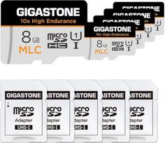 [GIGASTONE MLC 8GB 5 pramoninių MicroSDXC kortelių pakuotė su adapteriu, 85/15MB/s 4K vaizdo įrašymas saugumo kameroms, Dash Cam, U3 V30 C10 [5 metų nemokamas duomenų atkūrimas]