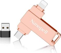 【Be programėlės】 "Nanopell" USB atmintinė 32GB, "iPhone" atmintinė, skirta i0S/Android/PC. Atminties kortelė iPhone su visiškai metaliniu korpusu ir vandeniui atsparia funkcija. iPhone USB atmintinė nuotraukoms ir duomenims.
