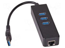 Hub USB | RJ45 socket,USB A socket x3,USB A plug | USB 3.0 | black