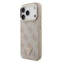 Guess PU Leather 4G Strass Triangle Logo Gold Frame MagSafe Case for iPhone 17 Pro / Pink