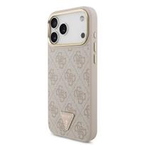 Guess PU Leather 4G Strass Triangle Logo Gold Frame MagSafe Case for iPhone 17 Pro Max / Pink