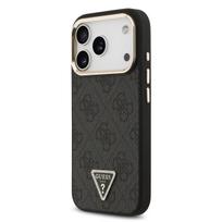 Guess PU Leather 4G Strass Triangle Logo Gold Frame MagSafe Case for iPhone 17 Pro / Black