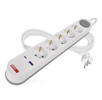 Ilgiklis 5 lizdų 3m su jungikliu 1.5 mm2 1×USB-A + 1×USB-C baltas EMOS