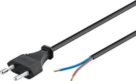 Maitinimo kabelis 2x0.75mm², 1.5m su kištuku ir lituojamais išvadais, juodas