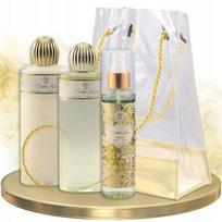 AURORA auksinis dovanų rinkinys – 3 kosmetikos priemonės elegantiškame krepšelyje (jazminų aromatas)