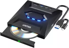 „Unitek“ išorinis DVD/CD įrašymo įrenginys, 5Gbps USB koncentratorius, SD kortelių skaitytuvas T1037A01