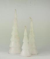 Rankų darbo žvakės EGLUTĖS 3 vnt baltos spalvos 22cm.,17 cm.,12 cm. Nr.2