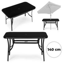 Sodo stalas 140x80 cm, grūdinto stiklo, su skyle skėčiui, juodas, Multigarden