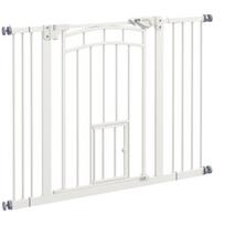 Automatinis laiptų apsaugos varteliai šunims, 74-100 cm, balta, su katės durelėmis