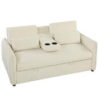 Išskleidžiama sofa-lova 3-in-1 su puodelių laikikliais, smėlinė