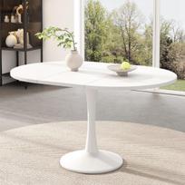 Ištraukiamas ovalus valgomojo stalas 100/140x100x75 cm, baltas