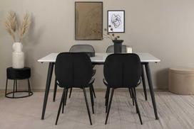 Venture Design Valgomojo stalas ir kėdžių komplektas Jimmy valgomojo stalas 150x90x76 cm juodas ir baltas aksomas