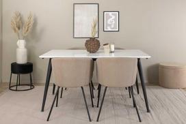 Venture Design Valgomojo stalas ir kėdžių komplektas Jimmy valgomojo stalas ir Berit kėdė 150x90x76 cm juoda ir balta audinys