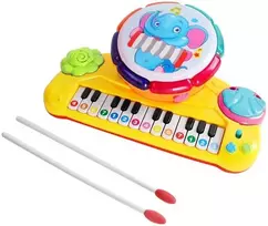 Linksmoji pianino klaviatūra su būgneliu