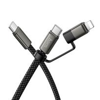 Flat USB-C to USB-C/iP 2-in-1 cable, Hoco, 3A, 60W, 1 m, X125, black