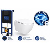 Potinkinis wc komplektas rėmas ISVEA DUREZZA su juodu matiniu mygtuku ir pakabinamu klozetu SAT 52 cm Silent Vortex su lėtaeigiu dangčiu