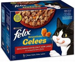 Felix Sensations Pouches Jelly konservai katėms su jautiena, vištiena, antiena, ėriena, 24 x 85 g
