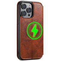 Magsafe Leather Phone Case for IPhone 12 13 14 15 16 17 Pro Max Plus Flip Cover Wallet for Men Card Holder iPhone 17ProMax chaki