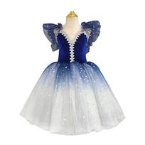 Fashion Sequin Ballet Tutu Skirt Modern Puffy Swan Lake Ballet Dress Stage Costume Party Dress Performance Costume Children 120CM karališkos mėlynos spalvos