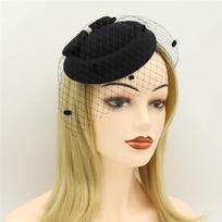Black Mesh Headdress Stewardess Hat French Temperament Pearl Bow Hair Clip For Women