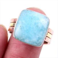 Natural Amazonite Gemstone 925 Solid Silver Jewelry Two Tone Ring Size 9US g3D22