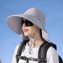 Big eaves shawl sunscreen hat European and American bucket hat fashion sun hat summer outdoor hat with ponytail hole women brown