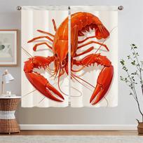 Tiny Lobster Kitchen Curtain Tiebacks White Curtains for Living Room Black Out Curtains Blackout Curls Window Blinds Tentacles W50xH70cmx2pcs-CL