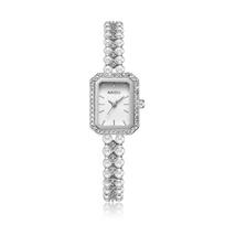 Fashionable Luxurious Ladies' Wristwatch Rhinestone Square Dial Imitation White Pearl Strap Waterproof Women Quartz Watch Reloj