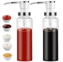 Padažo siurbliai dozatoriai, Kavos sirupo dozatorius, 4 x 500 ml stiklinės buteliai su nerūdijančio plieno siurbliais, Nevarvantys, Maistui tinkami siurbliai medui, sirupams, aliejui, Pack of 2