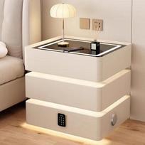 Solid Wood Floating Bedside Table with Wireless Charging & Three Drawers — Modern Light Luxury Bedroom Cabinet 45 x 40 x 62 cm