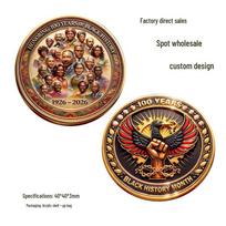 100th Anniversary Black History Month Commemorative Medal - American Black Metal Relief Coin 40x40x3mm auksas