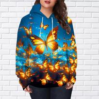 Womens Fashion Golden Butterfly Print Loose Hoodie Tops Blouse Sweatshirt Casual Long Sleeve Pullover Tops XS geltona