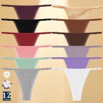 12 vnt. Seksualios G-string kelnaitės Medvilniniai Moteriški apatiniai Reguliuojamas juosmuo Mergaitės Moteriškos kelnaitės Bikini Ponios G-string apatinis trikotažas S&Fast shipping