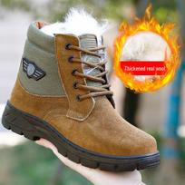 Men's Cowhide Wool Fur Work Boots - Thick & Warm Martin Snow Shoes 38